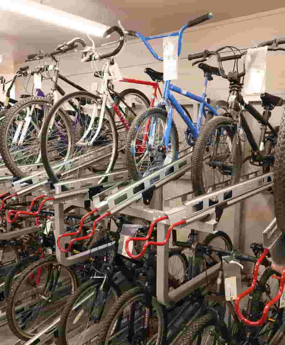 Bikes locked in the secore bike storage room