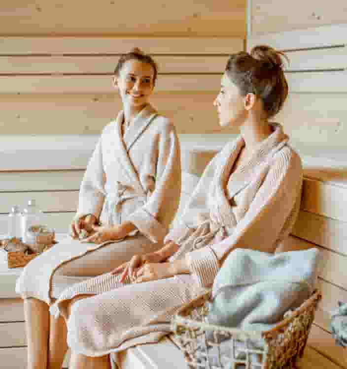 Residents relaxing in the traditional sauna with real-wood