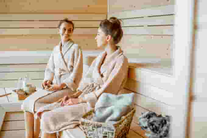 Residents relaxing in the sauna